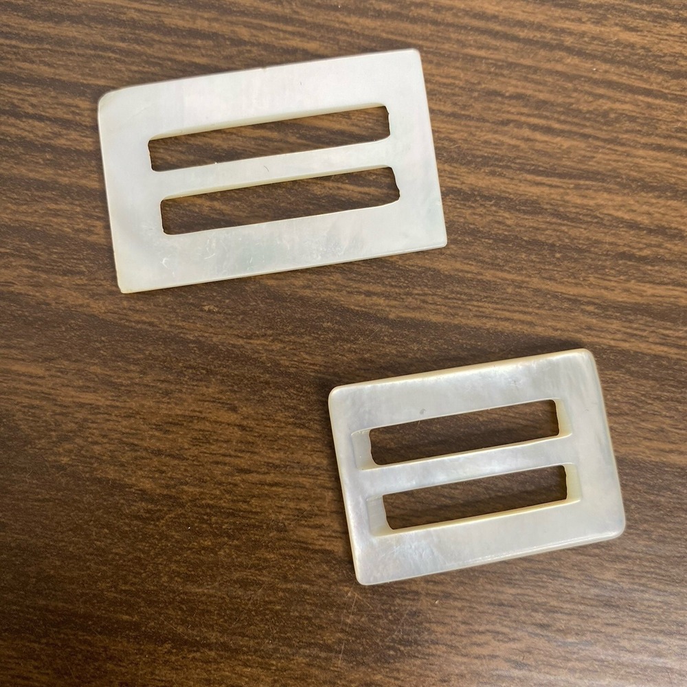 2 VTG Mother Of Pearl Ivory Irridescent Shell Scarf Slide/ Buckle Accessories - Picture 2 of 9